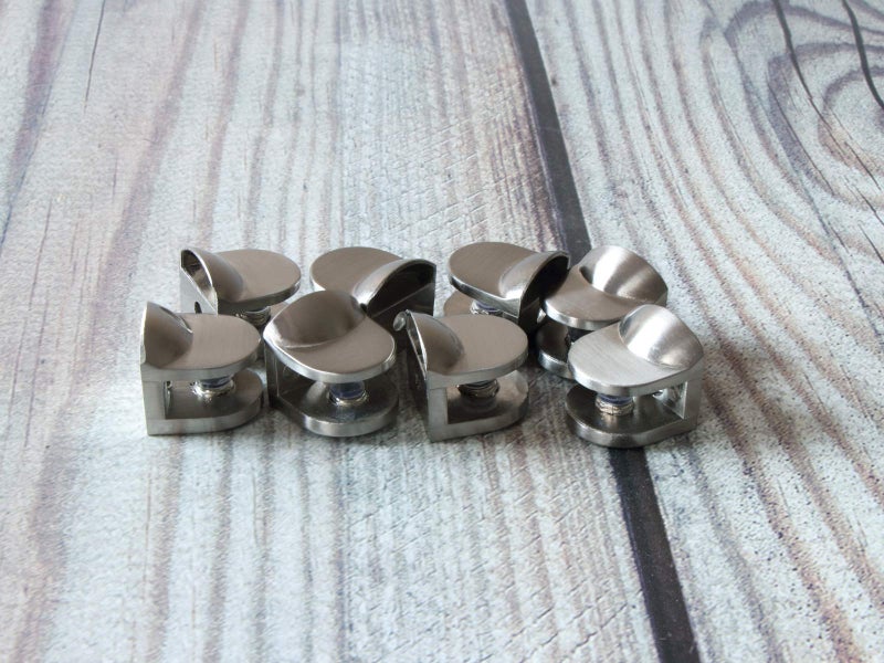 Rmdusk Wall Mounted Adjustable Shelf Brackets Shelf Clips Metal Clamps Holder Brushed Nickel for 4-8mm Glass Acrylic Wood (Set of 8) - Image 2